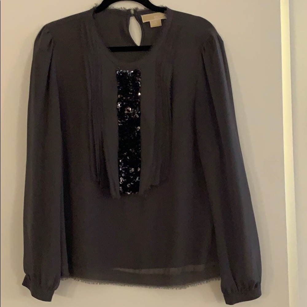 Michael Kors Gray Chiffon / Blue Sequin Top